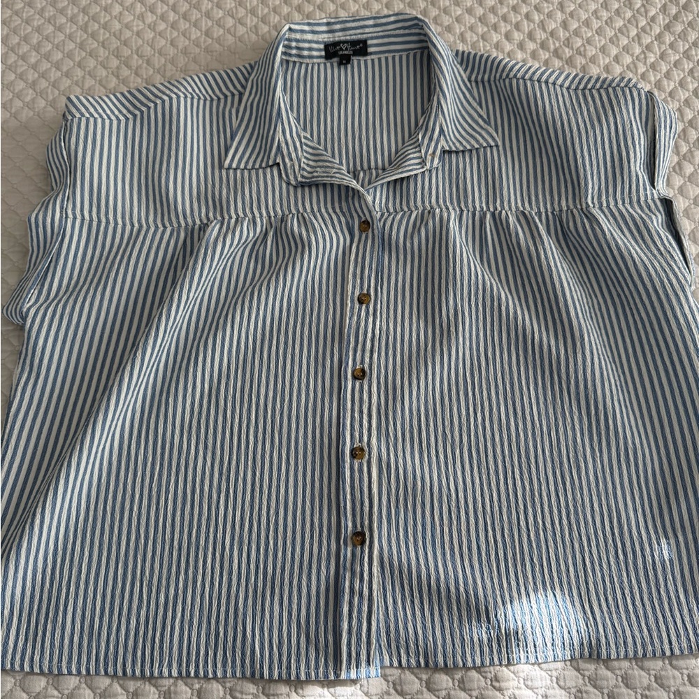 Velvet Heart Blue and White Striped Casual Shirt